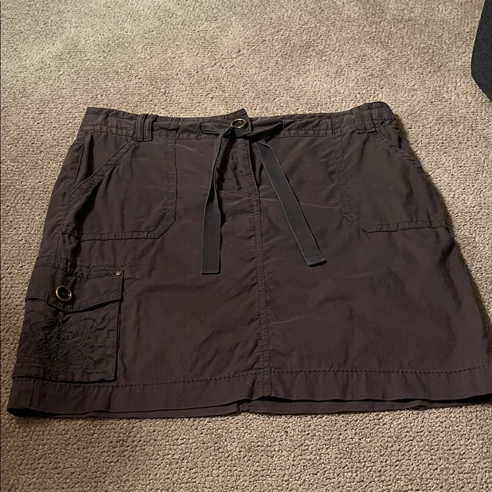 LOFT Dark Brown Skirt with Embroidered Pocket